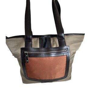 Sandra Roberts Large Tote Bag With Brown Handles & Front Zipper Pocket